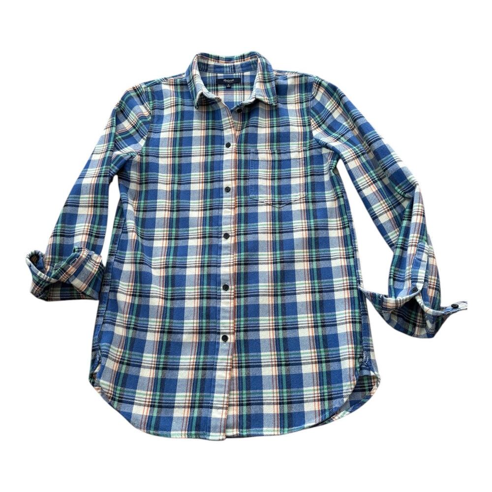 Madewell plaid flannel button down shirt blue & green small - Picture 5 of 12